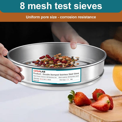 12" (30cm) 304 Stainless Steel Lab Sieve, 100 Mesh (0.15mm) Screen Sifter - Colors B
