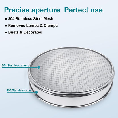 12" (30cm) 304 Stainless Steel Lab Sieve, 100 Mesh (0.15mm) Screen Sifter - Colors B