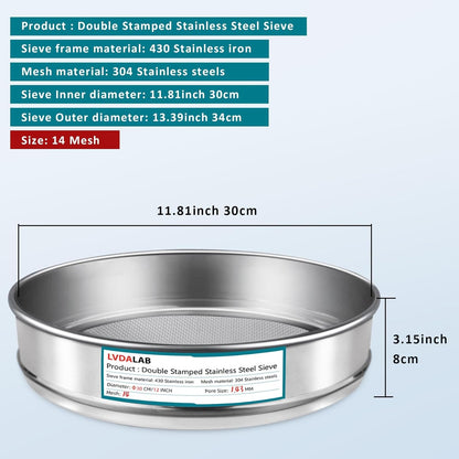 12" (30cm) 304 Stainless Steel Lab Sieve, 100 Mesh (0.15mm) Screen Sifter - Colors B