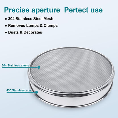 12" (30cm) 304 Stainless Steel Lab Sieve, 100 Mesh (0.15mm) Screen Sifter - Colors B
