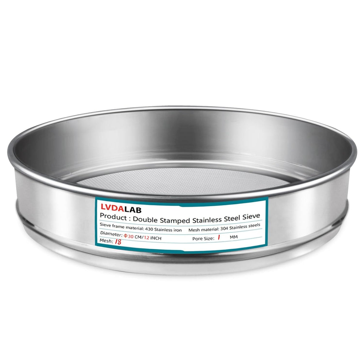 12" (30cm) 304 Stainless Steel Lab Sieve, 100 Mesh (0.15mm) Screen Sifter - Colors B
