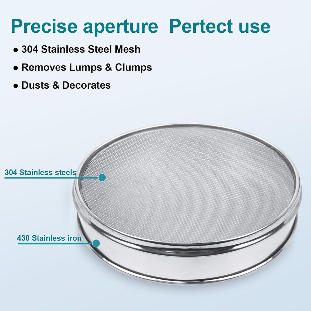 12" (30cm) 304 Stainless Steel Lab Sieve, 100 Mesh (0.15mm) Screen Sifter - Colors B