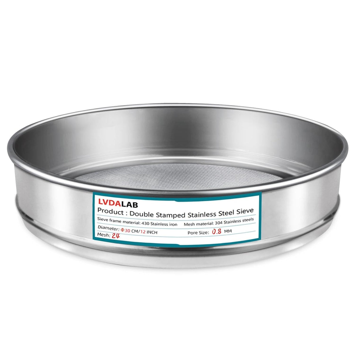 12" (30cm) 304 Stainless Steel Lab Sieve, 100 Mesh (0.15mm) Screen Sifter - Colors B