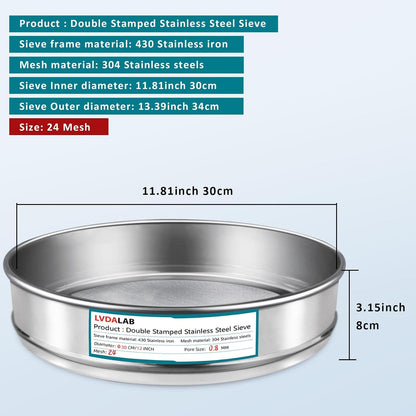 12" (30cm) 304 Stainless Steel Lab Sieve, 100 Mesh (0.15mm) Screen Sifter - Colors B