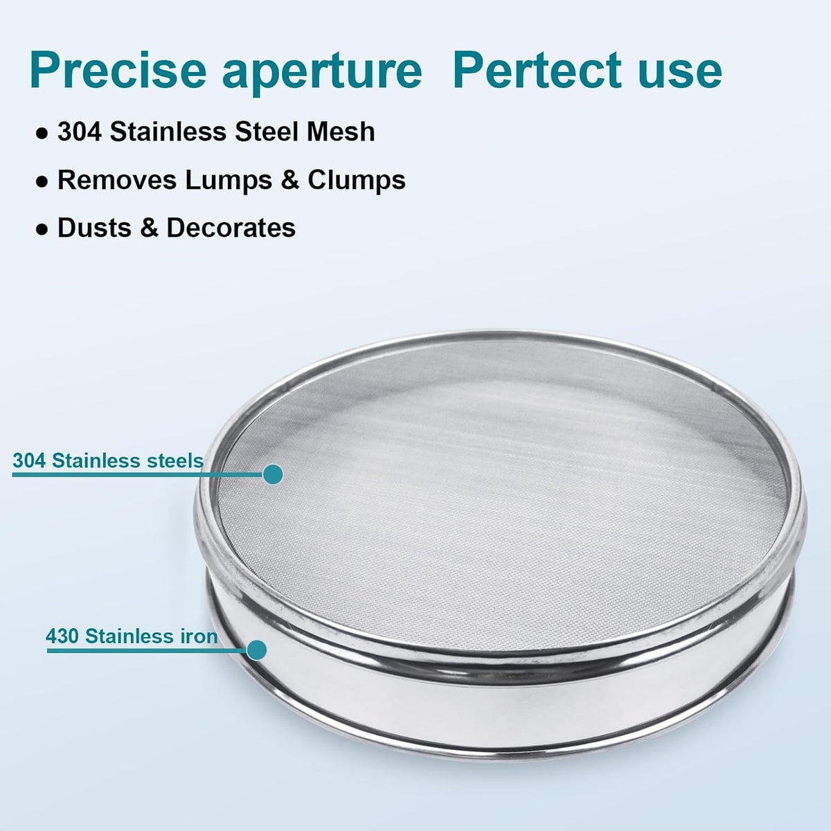 12" (30cm) 304 Stainless Steel Lab Sieve, 100 Mesh (0.15mm) Screen Sifter - Colors B