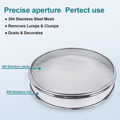 12" (30cm) 304 Stainless Steel Lab Sieve, 100 Mesh (0.15mm) Screen Sifter - Colors B