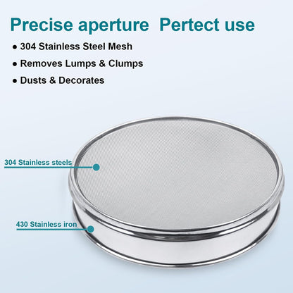 12" (30cm) 304 Stainless Steel Lab Sieve, 100 Mesh (0.15mm) Screen Sifter - Colors B