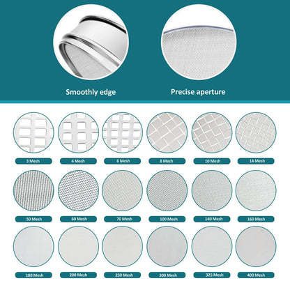 12" (30cm) 304 Stainless Steel Lab Sieve, 100 Mesh (0.15mm) Screen Sifter - Colors B