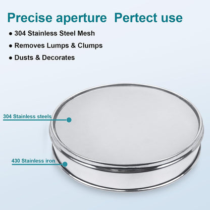 12" (30cm) 304 Stainless Steel Lab Sieve, 100 Mesh (0.15mm) Screen Sifter - Colors B