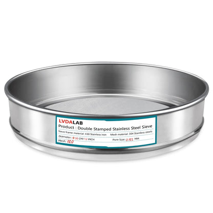 12" (30cm) 304 Stainless Steel Lab Sieve, 100 Mesh (0.15mm) Screen Sifter - Colors B