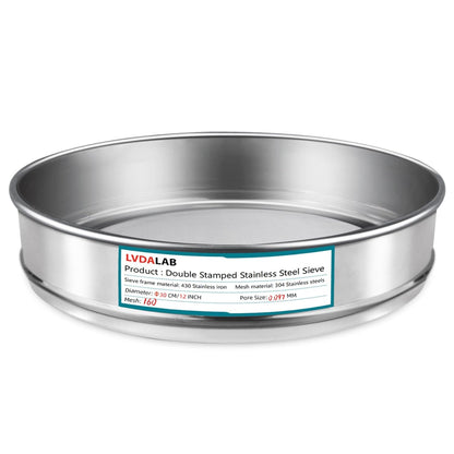 12" (30cm) 304 Stainless Steel Lab Sieve, 100 Mesh (0.15mm) Screen Sifter - Colors B