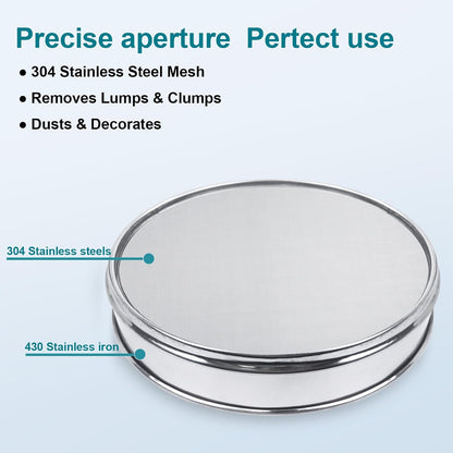 12" (30cm) 304 Stainless Steel Lab Sieve, 100 Mesh (0.15mm) Screen Sifter - Colors B
