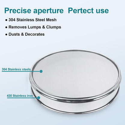 12" (30cm) 304 Stainless Steel Lab Sieve, 100 Mesh (0.15mm) Screen Sifter - Colors B
