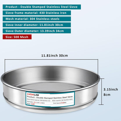 12" (30cm) 304 Stainless Steel Lab Sieve, 100 Mesh (0.15mm) Screen Sifter - Colors B