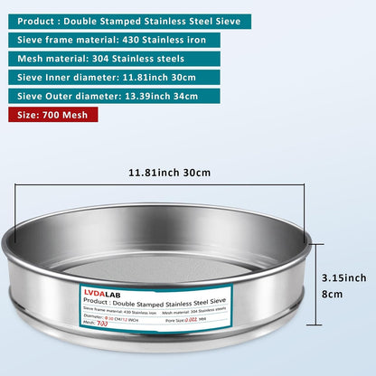 12" (30cm) 304 Stainless Steel Lab Sieve, 100 Mesh (0.15mm) Screen Sifter - Colors B