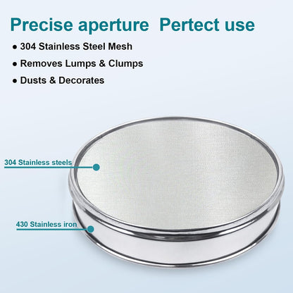 12" (30cm) 304 Stainless Steel Lab Sieve, 100 Mesh (0.15mm) Screen Sifter - Colors B