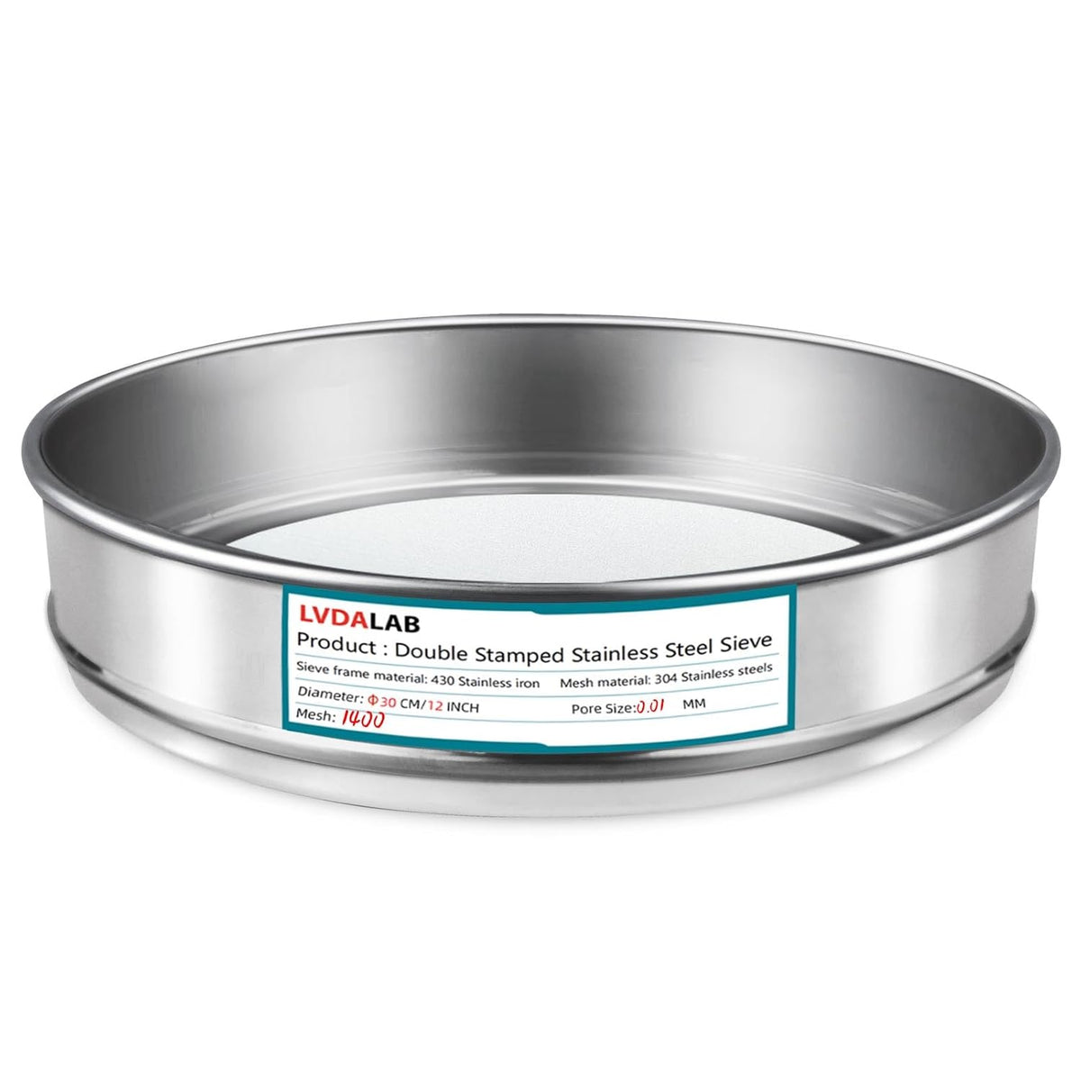 12" (30cm) 304 Stainless Steel Lab Sieve, 100 Mesh (0.15mm) Screen Sifter - Colors B