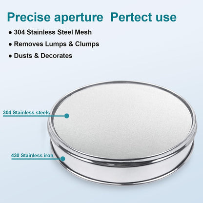 12" (30cm) 304 Stainless Steel Lab Sieve, 100 Mesh (0.15mm) Screen Sifter - Colors B
