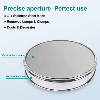 12" (30cm) 304 Stainless Steel Lab Sieve, 100 Mesh (0.15mm) Screen Sifter - Colors B