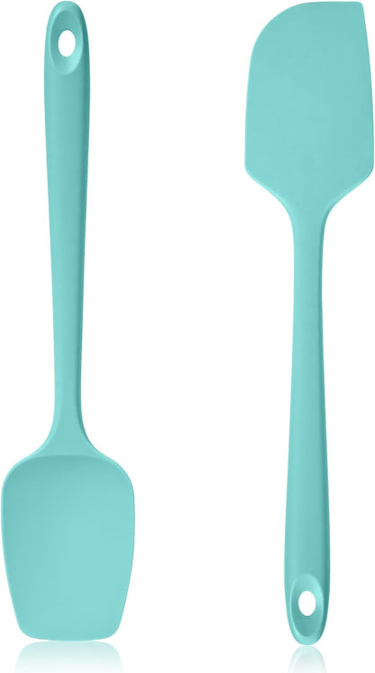 600ºF Heat Resistant Silicone Spatula Spoonula Set of 2, Aqua Sky