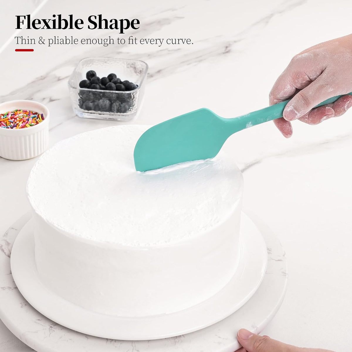 600ºF Heat Resistant Silicone Spatula Spoonula Set of 2, Aqua Sky