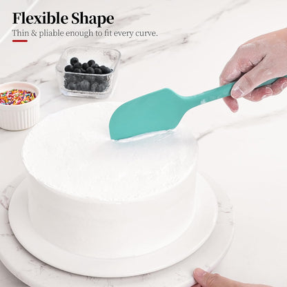 600ºF Heat Resistant Silicone Spatula Spoonula Set of 2, Aqua Sky
