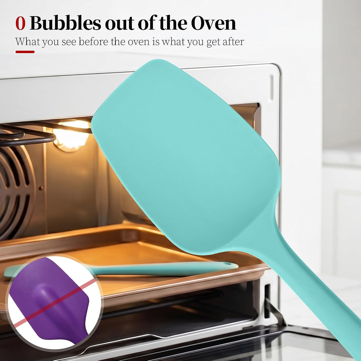 600ºF Heat Resistant Silicone Spatula Spoonula Set of 2, Aqua Sky