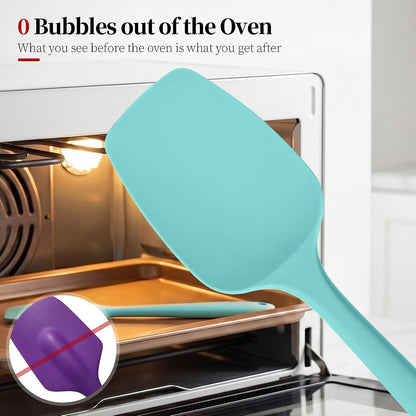 600ºF Heat Resistant Silicone Spatula Spoonula Set of 2, Aqua Sky
