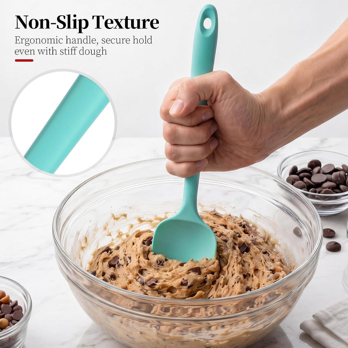 600ºF Heat Resistant Silicone Spatula Spoonula Set of 2, Aqua Sky