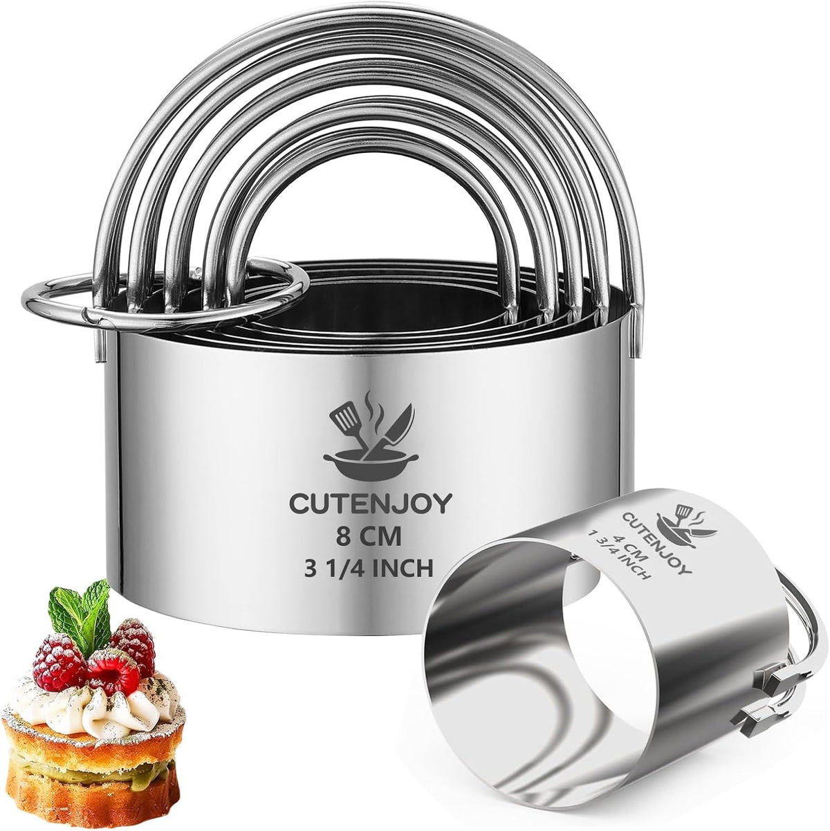 Cookie Cutters, 5 Pieces Round Biscuit Cutter Set with Handle | Dishwasher-Safe, Comfortable Grip, Professional Baking Dough Cutter Tools for Thick Dough, Biscuits & Fondant