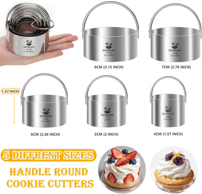 Cookie Cutters, 5 Pieces Round Biscuit Cutter Set with Handle | Dishwasher-Safe, Comfortable Grip, Professional Baking Dough Cutter Tools for Thick Dough, Biscuits & Fondant