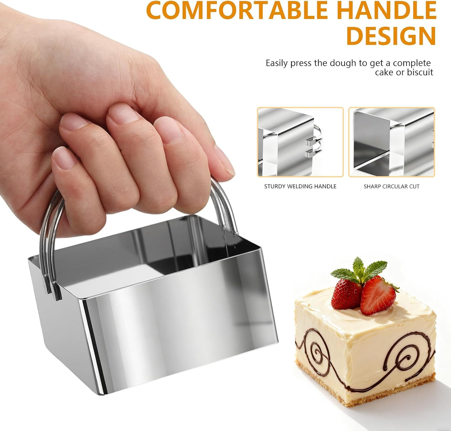 Cookie Cutters, 5 Pieces Round Biscuit Cutter Set with Handle | Dishwasher-Safe, Comfortable Grip, Professional Baking Dough Cutter Tools for Thick Dough, Biscuits & Fondant