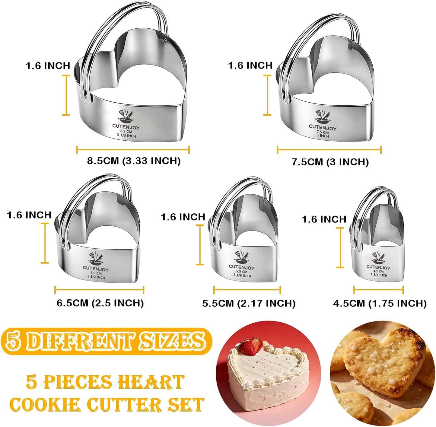 Cookie Cutters, 5 Pieces Round Biscuit Cutter Set with Handle | Dishwasher-Safe, Comfortable Grip, Professional Baking Dough Cutter Tools for Thick Dough, Biscuits & Fondant