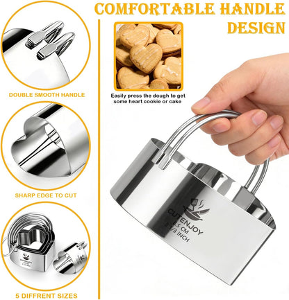 Cookie Cutters, 5 Pieces Round Biscuit Cutter Set with Handle | Dishwasher-Safe, Comfortable Grip, Professional Baking Dough Cutter Tools for Thick Dough, Biscuits & Fondant