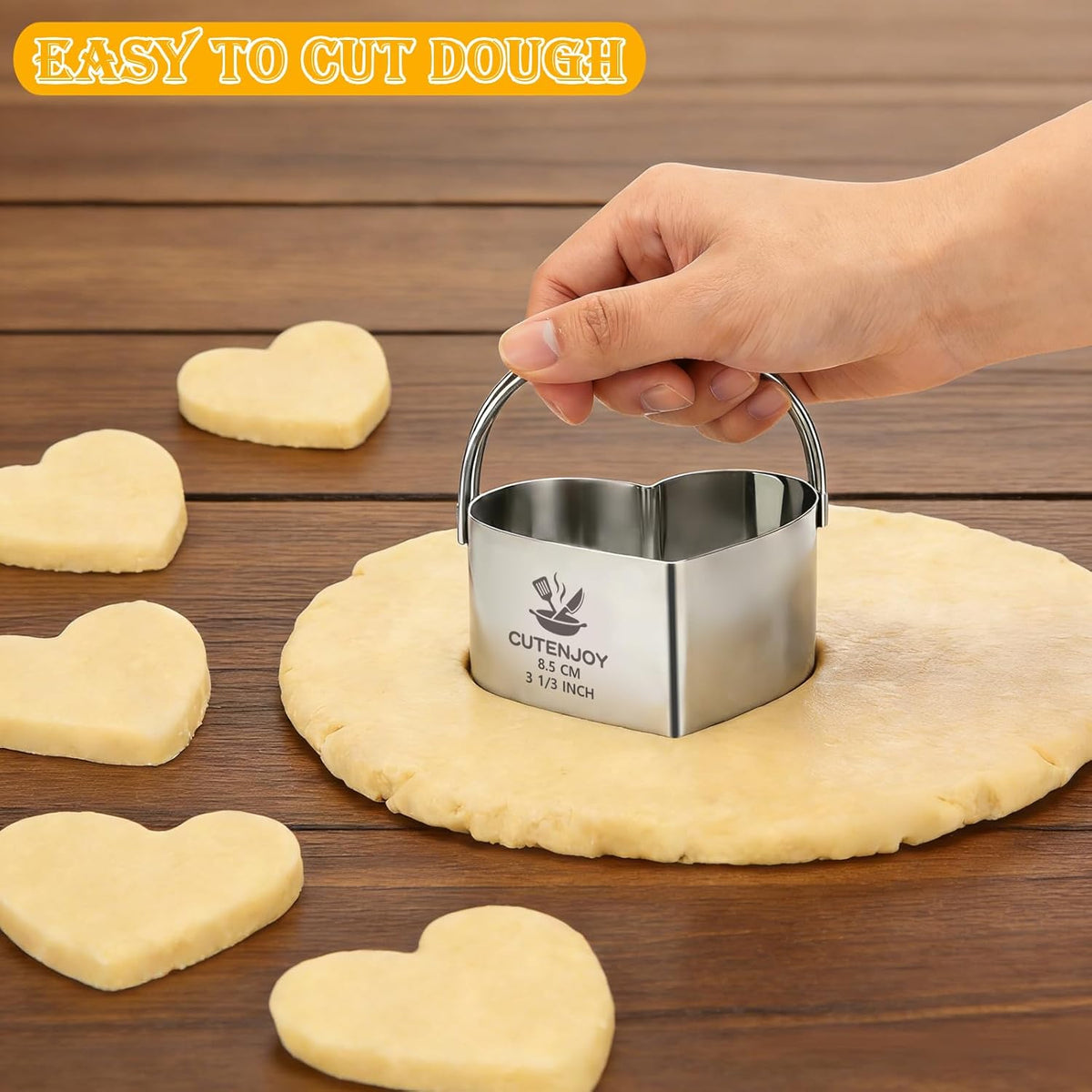 Cookie Cutters, 5 Pieces Round Biscuit Cutter Set with Handle | Dishwasher-Safe, Comfortable Grip, Professional Baking Dough Cutter Tools for Thick Dough, Biscuits & Fondant