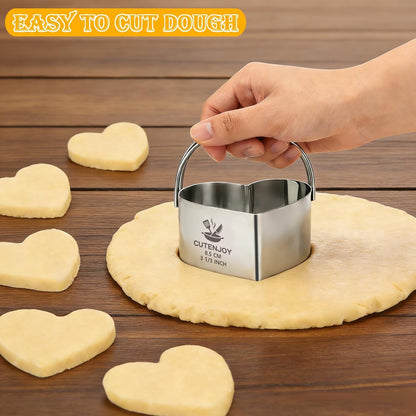 Cookie Cutters, 5 Pieces Round Biscuit Cutter Set with Handle | Dishwasher-Safe, Comfortable Grip, Professional Baking Dough Cutter Tools for Thick Dough, Biscuits & Fondant