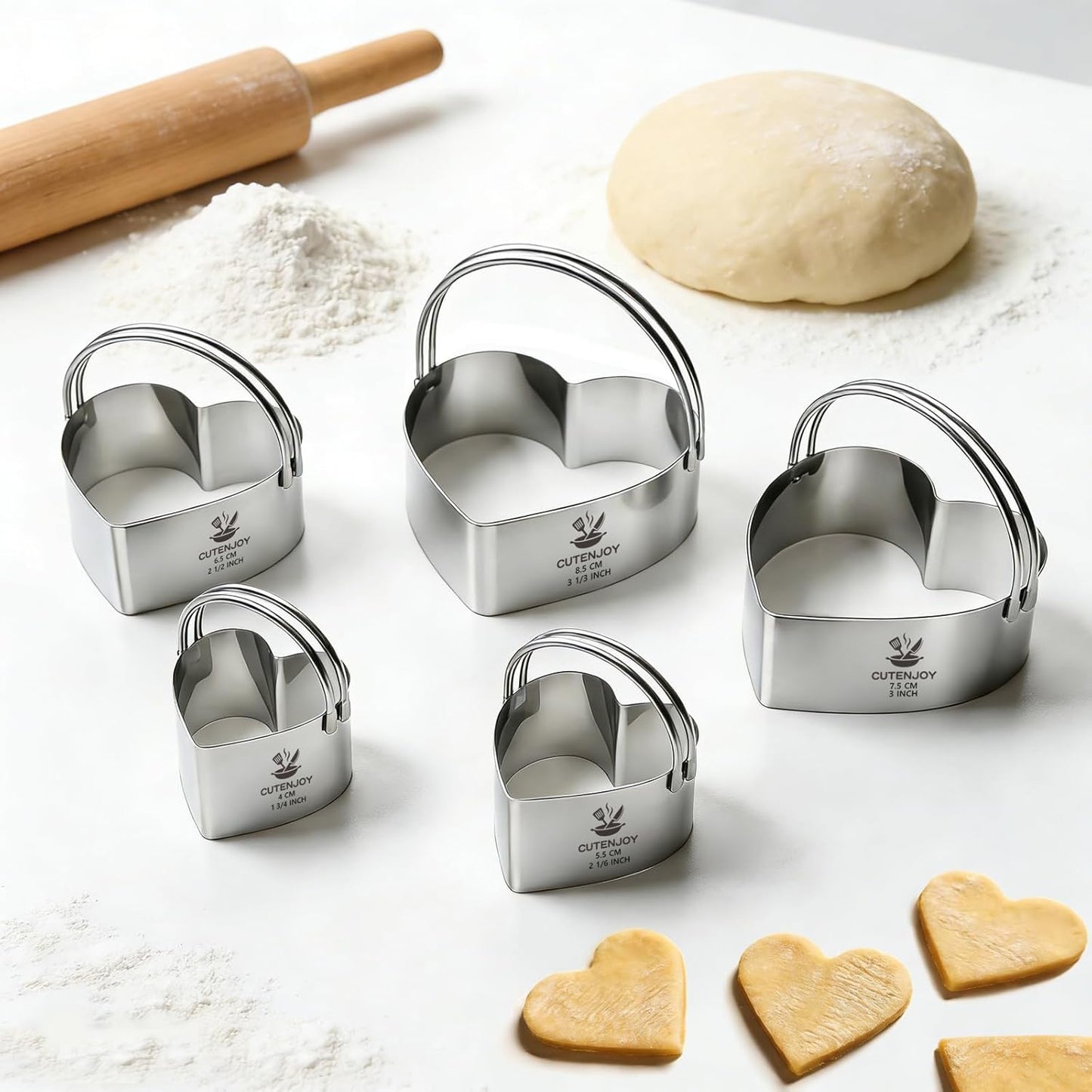 Cookie Cutters, 5 Pieces Round Biscuit Cutter Set with Handle | Dishwasher-Safe, Comfortable Grip, Professional Baking Dough Cutter Tools for Thick Dough, Biscuits & Fondant