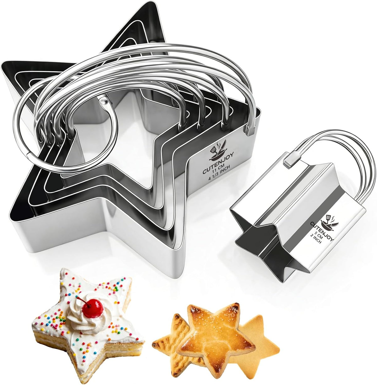 Cookie Cutters, 5 Pieces Round Biscuit Cutter Set with Handle | Dishwasher-Safe, Comfortable Grip, Professional Baking Dough Cutter Tools for Thick Dough, Biscuits & Fondant