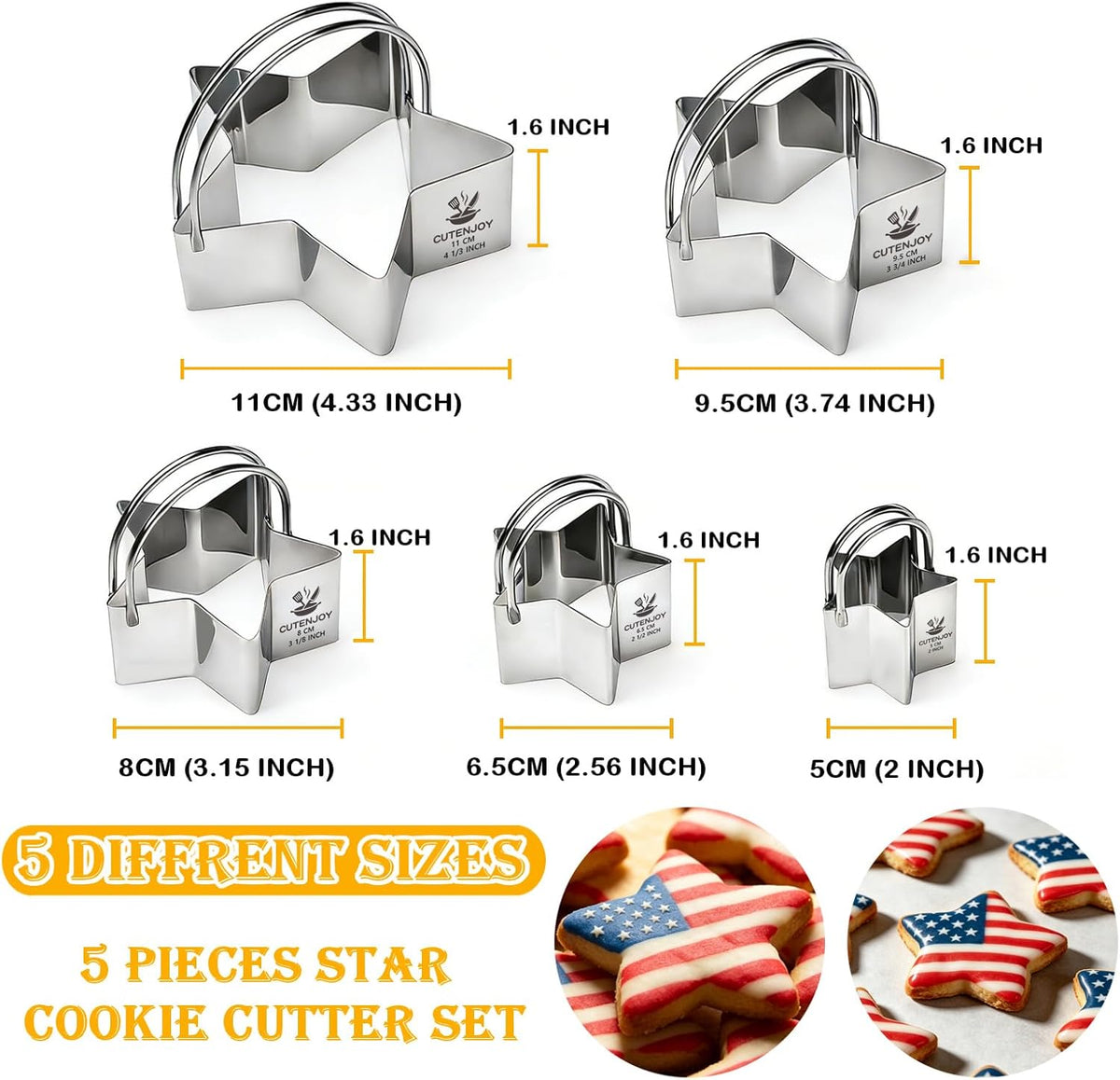Cookie Cutters, 5 Pieces Round Biscuit Cutter Set with Handle | Dishwasher-Safe, Comfortable Grip, Professional Baking Dough Cutter Tools for Thick Dough, Biscuits & Fondant