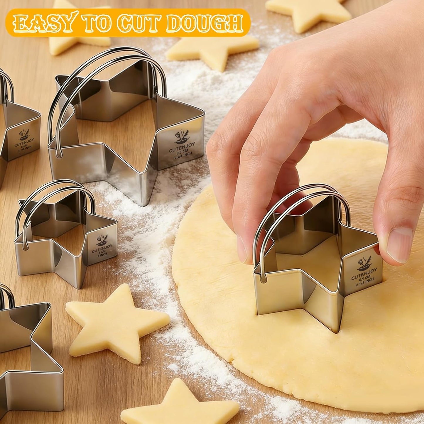 Cookie Cutters, 5 Pieces Round Biscuit Cutter Set with Handle | Dishwasher-Safe, Comfortable Grip, Professional Baking Dough Cutter Tools for Thick Dough, Biscuits & Fondant