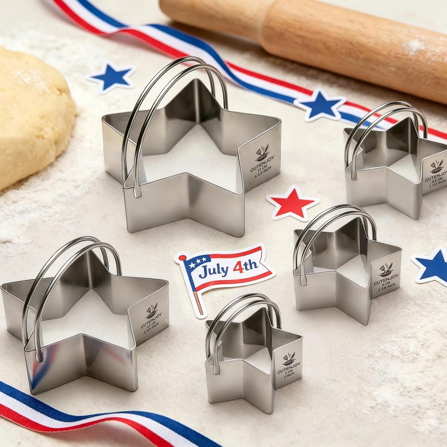 Cookie Cutters, 5 Pieces Round Biscuit Cutter Set with Handle | Dishwasher-Safe, Comfortable Grip, Professional Baking Dough Cutter Tools for Thick Dough, Biscuits & Fondant