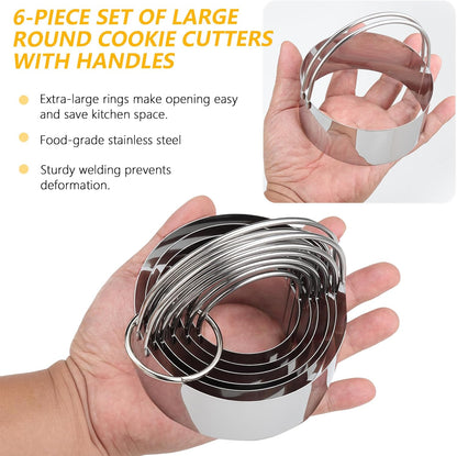 Cookie Cutters, 5 Pieces Round Biscuit Cutter Set with Handle | Dishwasher-Safe, Comfortable Grip, Professional Baking Dough Cutter Tools for Thick Dough, Biscuits & Fondant