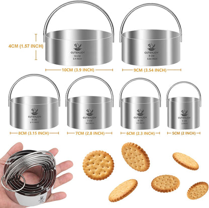Cookie Cutters, 5 Pieces Round Biscuit Cutter Set with Handle | Dishwasher-Safe, Comfortable Grip, Professional Baking Dough Cutter Tools for Thick Dough, Biscuits & Fondant