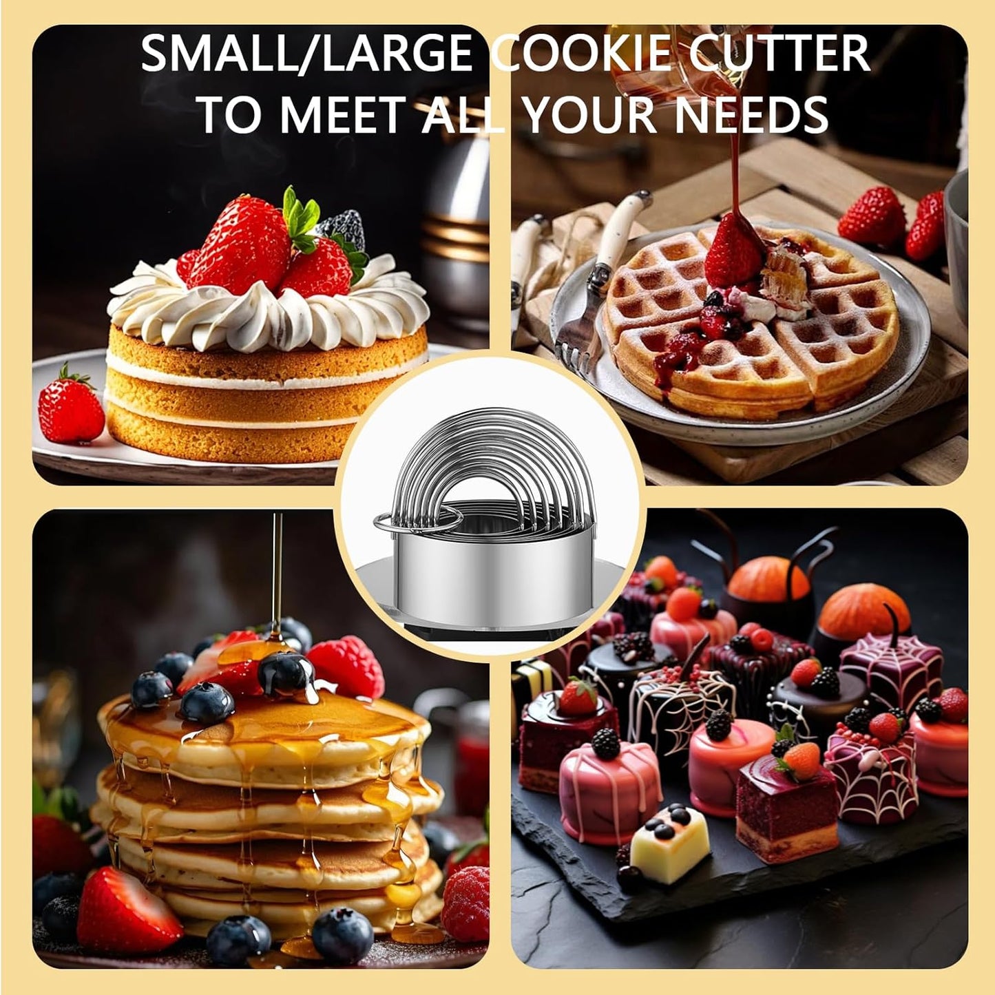 Cookie Cutters, 5 Pieces Round Biscuit Cutter Set with Handle | Dishwasher-Safe, Comfortable Grip, Professional Baking Dough Cutter Tools for Thick Dough, Biscuits & Fondant