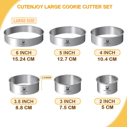 Cookie Cutters, 5 Pieces Round Biscuit Cutter Set with Handle | Dishwasher-Safe, Comfortable Grip, Professional Baking Dough Cutter Tools for Thick Dough, Biscuits & Fondant