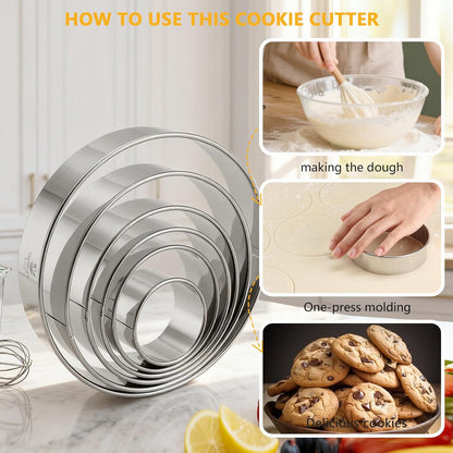 Cookie Cutters, 5 Pieces Round Biscuit Cutter Set with Handle | Dishwasher-Safe, Comfortable Grip, Professional Baking Dough Cutter Tools for Thick Dough, Biscuits & Fondant