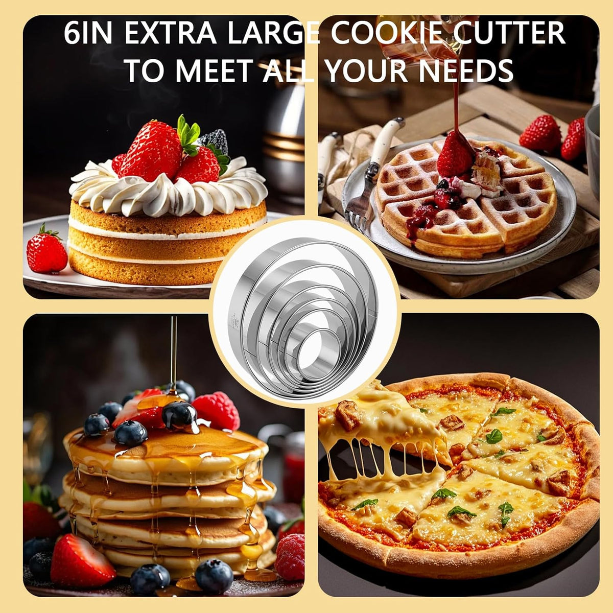 Cookie Cutters, 5 Pieces Round Biscuit Cutter Set with Handle | Dishwasher-Safe, Comfortable Grip, Professional Baking Dough Cutter Tools for Thick Dough, Biscuits & Fondant