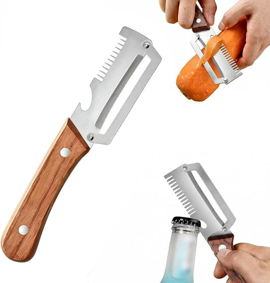 Vegetable Peeler - Wooden Handle Stainless Steel Multi-functional Peeler