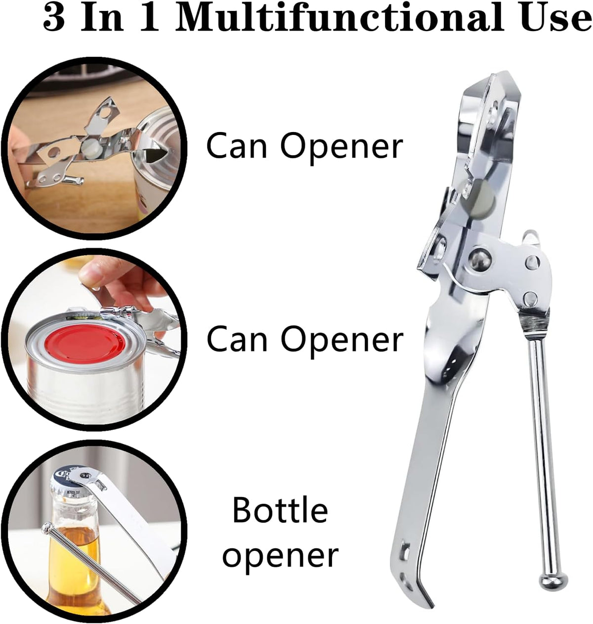 2 PCS Manual Can Opener Professional Swing Away Can Opener Heavy Duty Stainless Steel Can Openers Hand Held Tool with Bottle Opener for Camping, Kitchen Chef