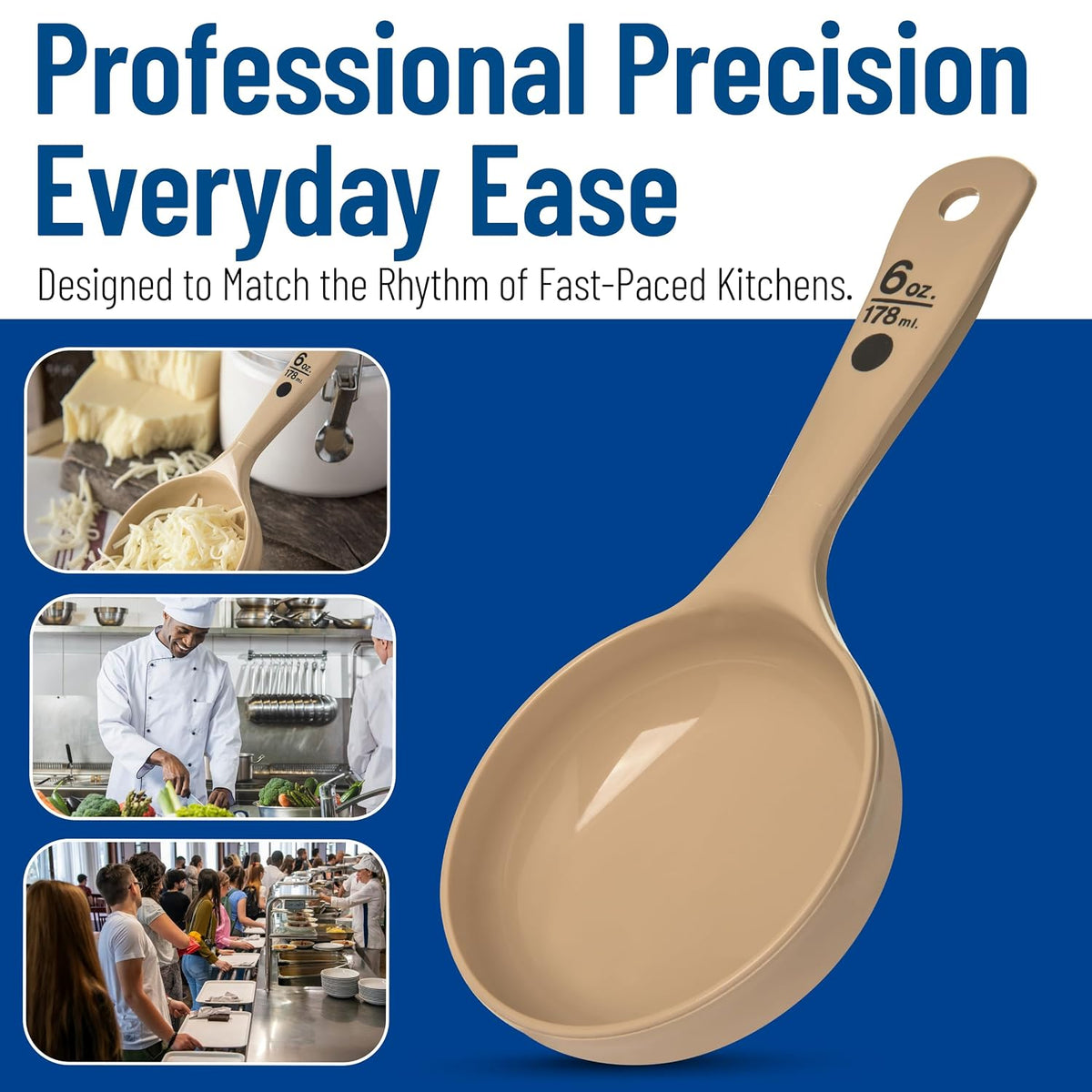 Measure Miser Plastic Measuring Spoon with Short Handle, 6 Ounces, Beige